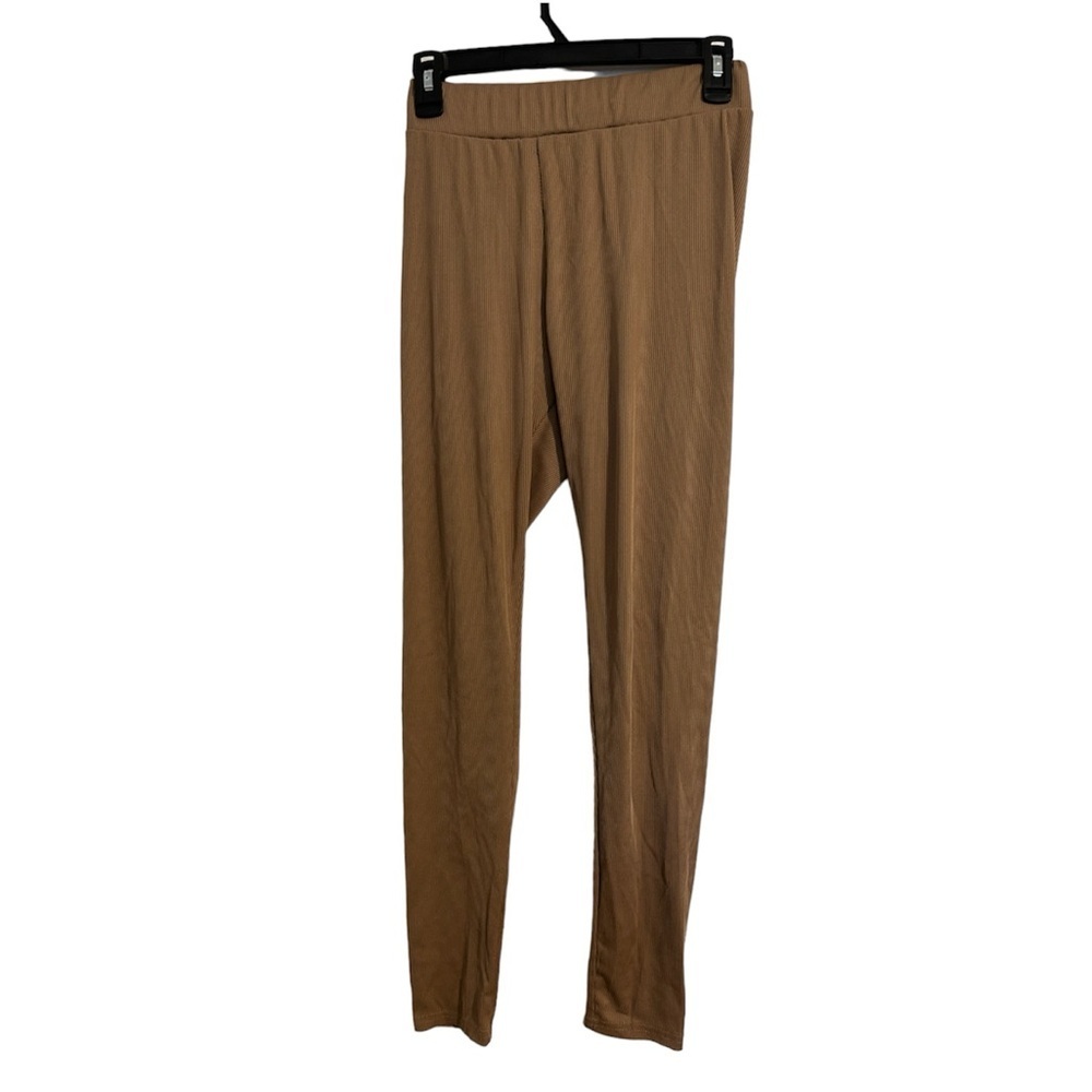 Brown Ribbed Skinny Comfy Pull-On Leggings
